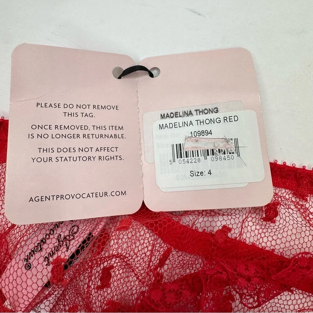 NWT AGENT PROVOCATEUR Madelina Red Lace Sheer Thong in AP Size 4 (US 8) - Picture 7 of 13